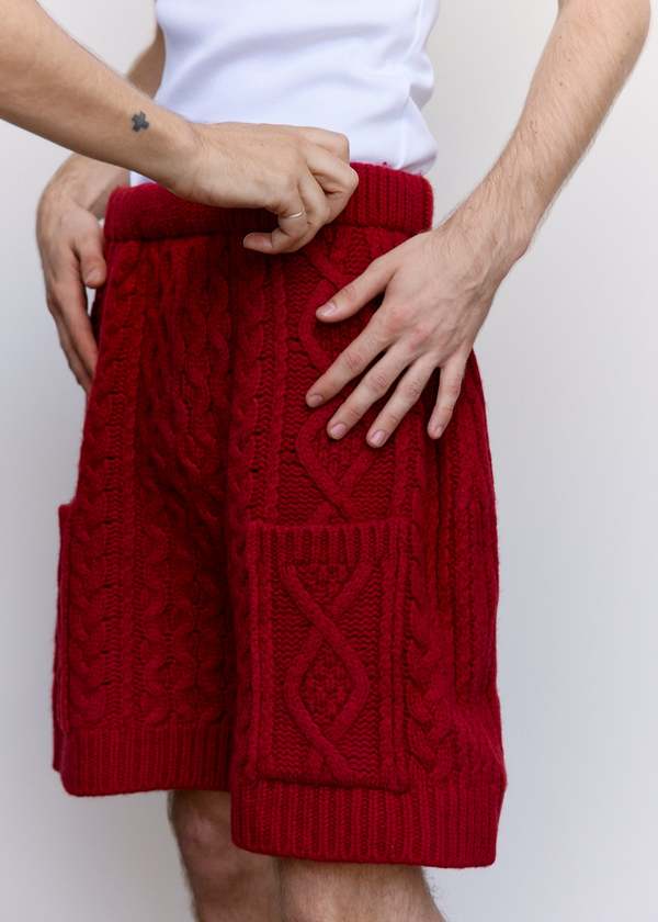 パンツ 20AW JW Anderson OVERSIZE WOOL SHORTS JW ANDERSON Wool Cable Knit Shorts - Red | Garmentory