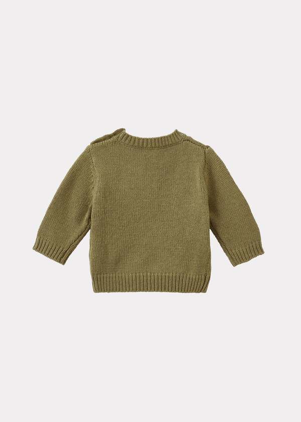 Kids Caramel CHESTER BABY WOOL JUMPER - OLIVE