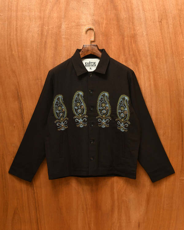 KARTIK RESEARCH Embroidered Cropped Jacket - Chocolate | Garmentory