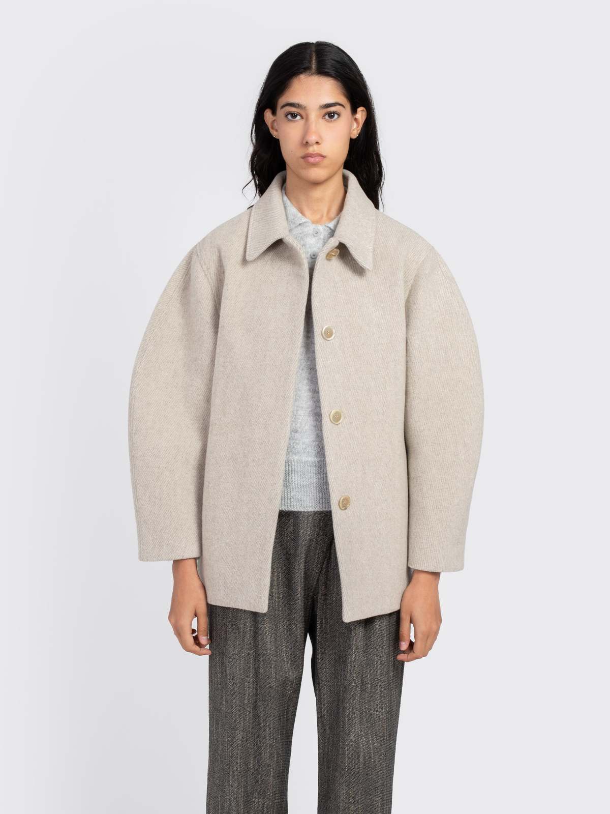 AMOMENTO Hourglass Half Coat - Beige | Garmentory