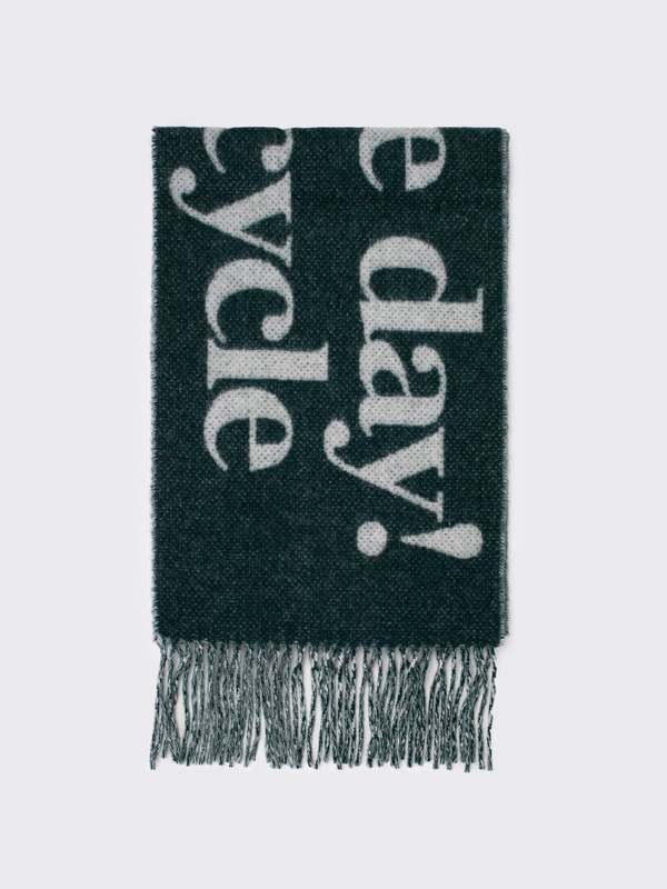 Ganni Narrow Please Recycle Scarf - Forest Night | Garmentory