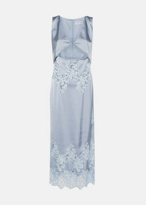 Self-Portrait Satin Lace Insert Midi Dress - Blue | Garmentory