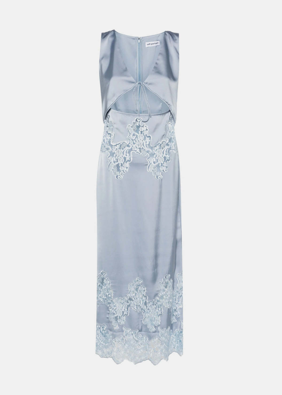 chinese dress ladies White Linen Lace Insert Midi Dress – self-portrait-US