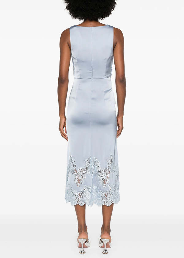Self-Portrait Satin Lace Insert Midi Dress - Blue | Garmentory