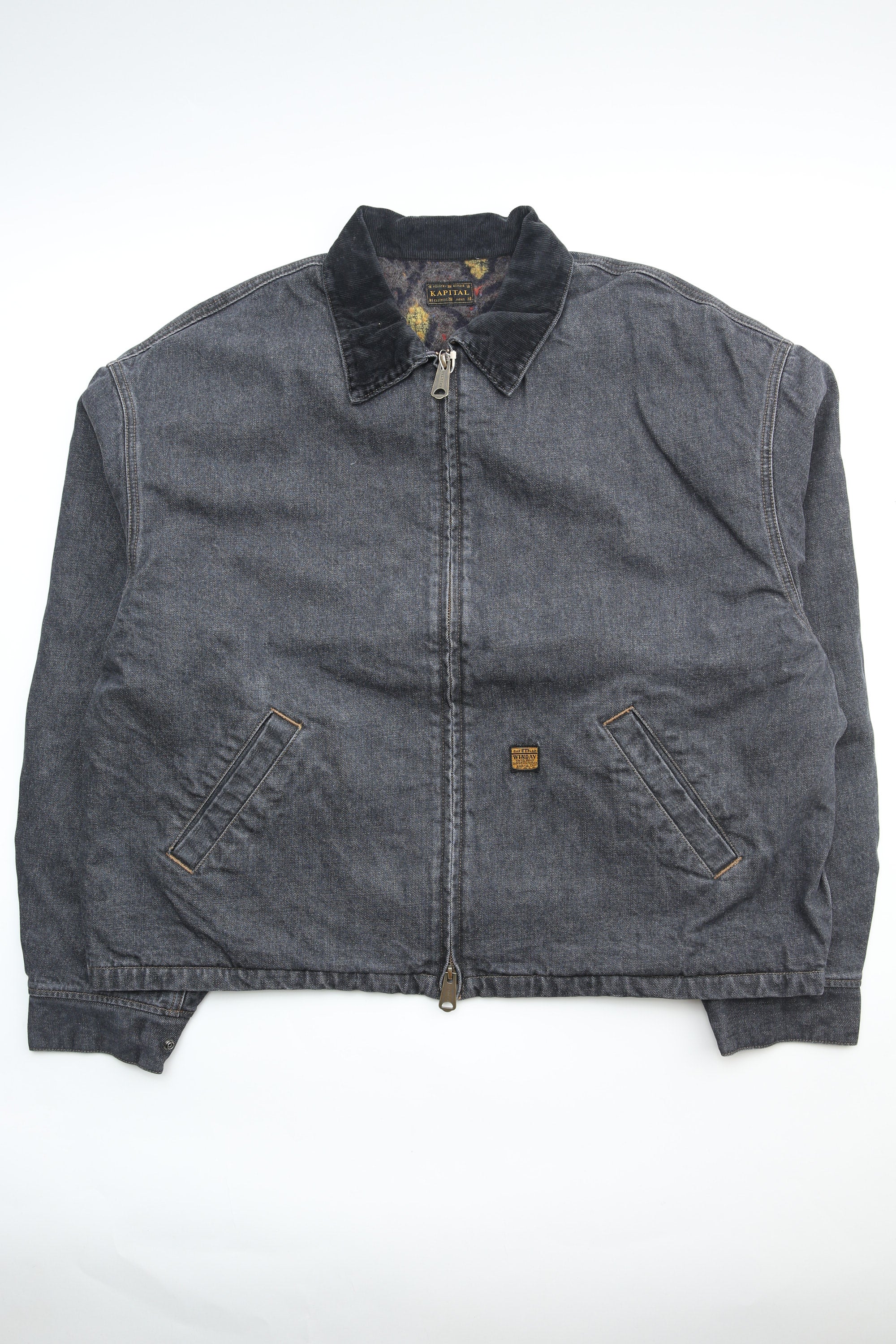 Kapital 14oz Denim T-Back Drizzler Jacket - Black/Ecru | Garmentory