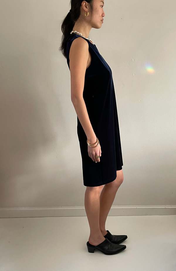 Vintage 90s Stretch Velvet Sleeveless Easy T Shirt Tank Shift Dress