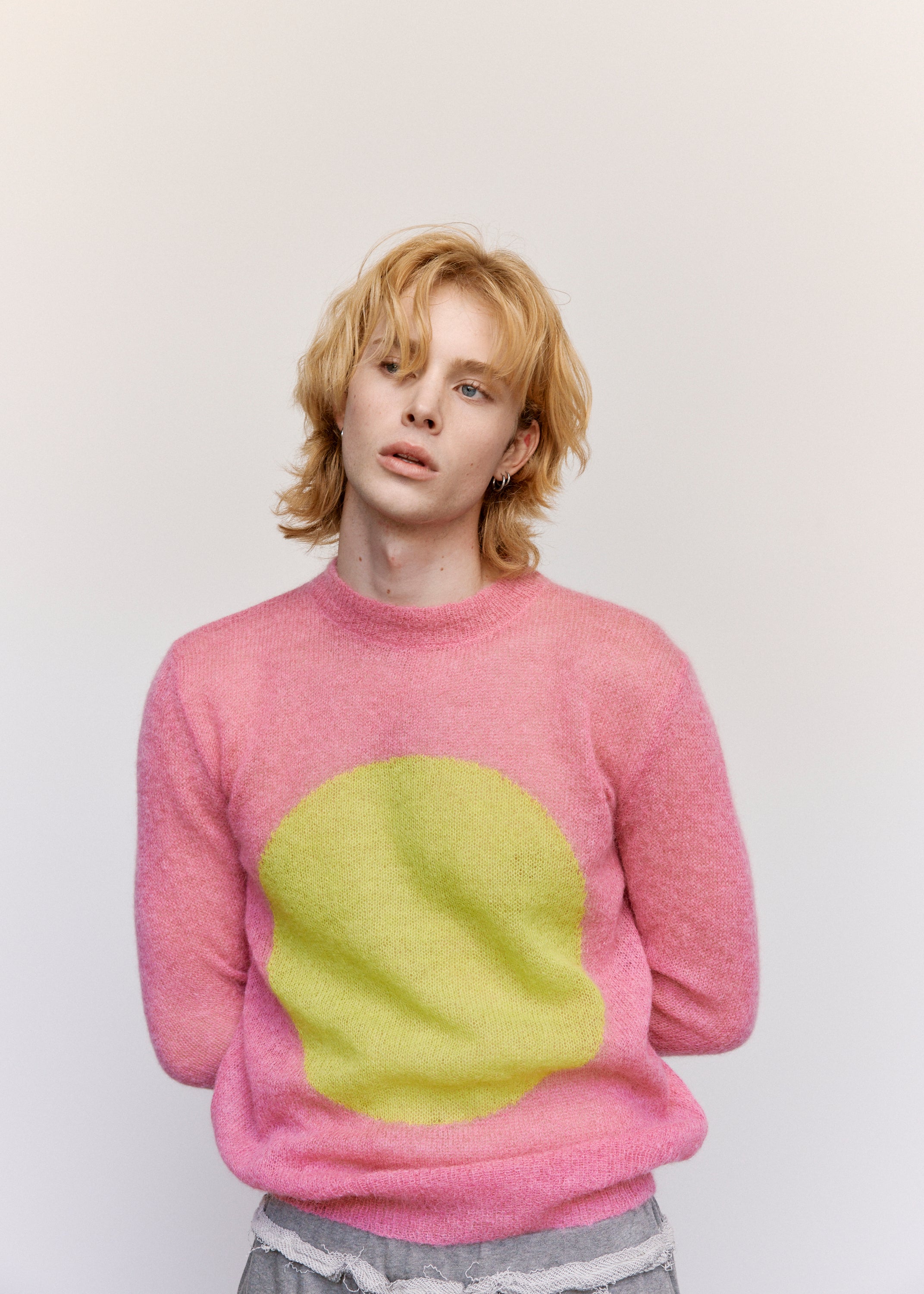 Edward Cuming Mohair Alpaca Open Heart Sweater - Blush/Lime Green