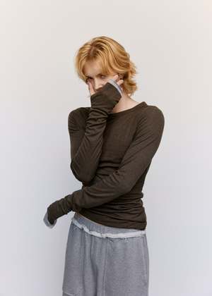 Edward Cuming Wool Jersey Banana Twist Top - Dark Khaki | Garmentory