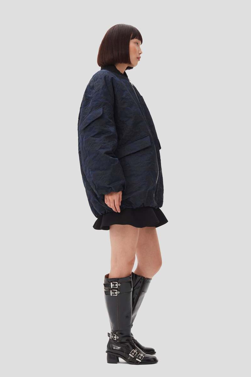 ☆Ganni☆ Botanical Jacquard Strap Midi One Piece Peacoat F9