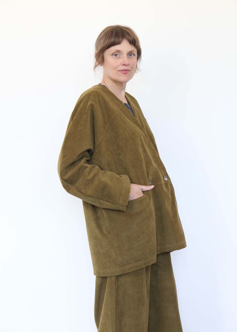 Black Crane Corduroy Geometric Jacket - Dark Olive