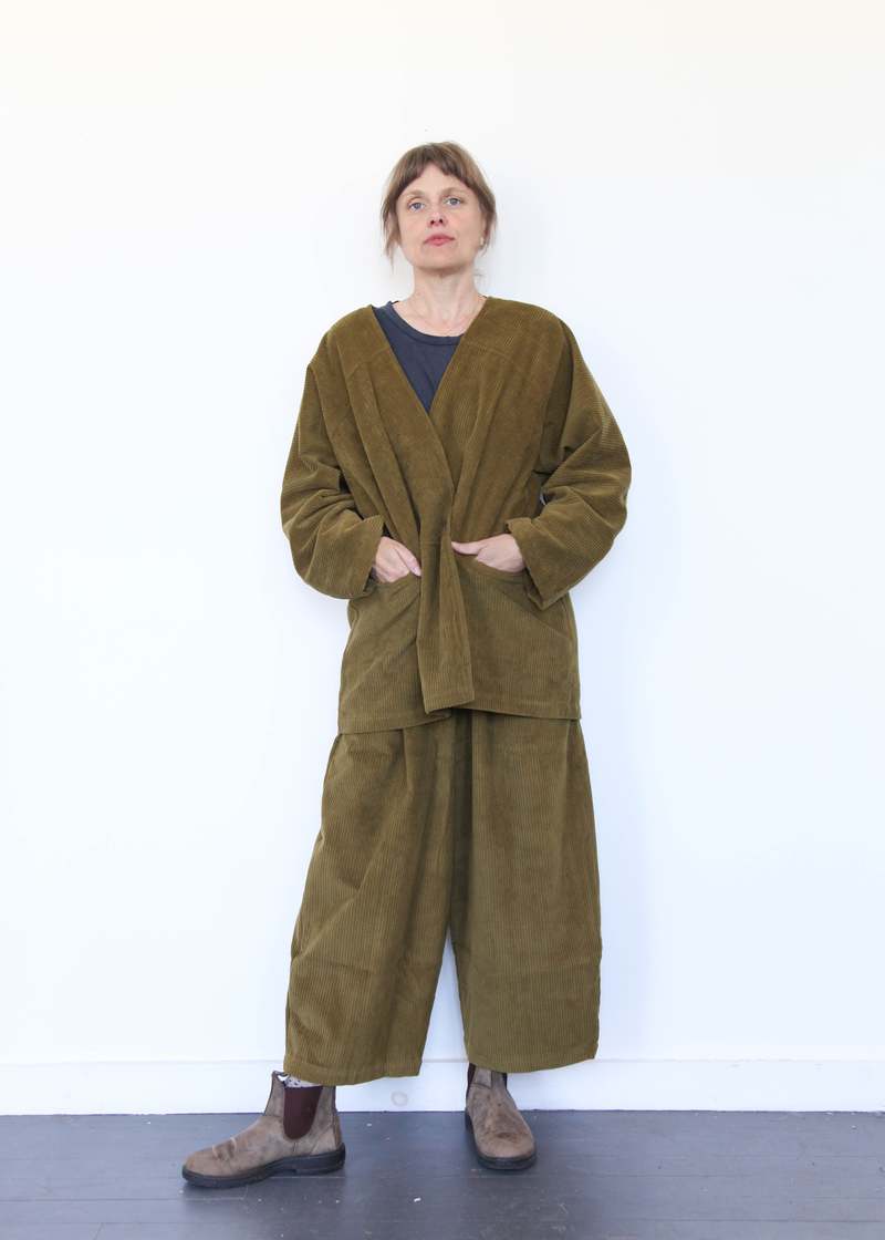 Black Crane Corduroy Geometric Jacket - Dark Olive