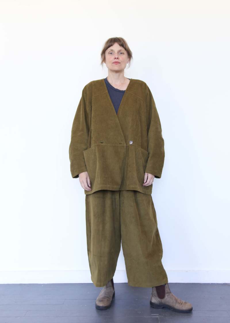 Black Crane Corduroy Geometric Jacket - Dark Olive