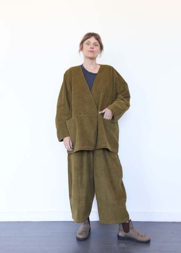 Black Crane Corduroy Geometric Jacket - Dark Olive