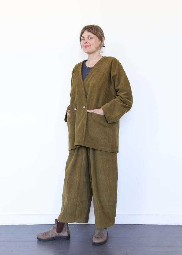 Black Crane Corduroy Geometric Jacket - Dark Olive
