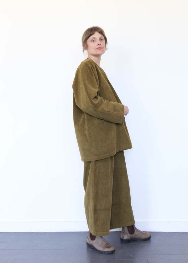 Black Crane Corduroy Geometric Jacket - Dark Olive