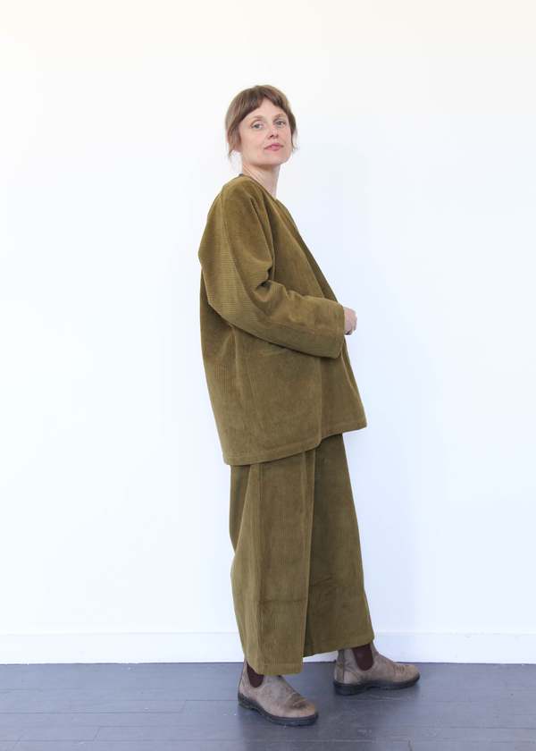 Black Crane Corduroy Geometric Jacket - Dark Olive