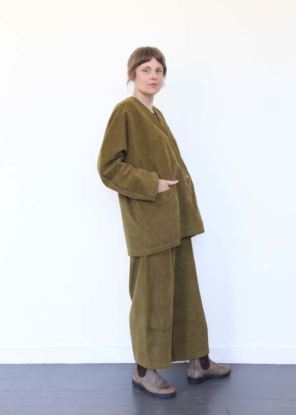 Black Crane Corduroy Geometric Jacket - Dark Olive