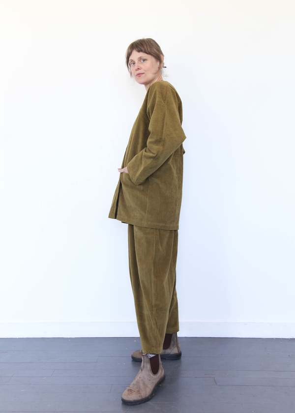 Black Crane Corduroy Geometric Jacket - Dark Olive