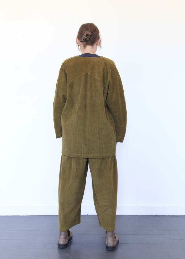 Black Crane Corduroy Geometric Jacket - Dark Olive