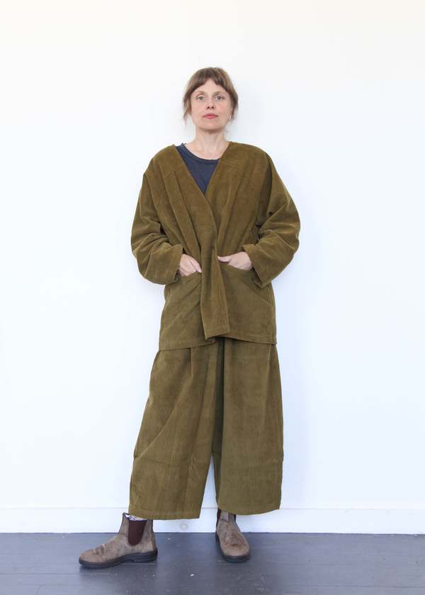 Black Crane Corduroy Geometric Jacket - Dark Olive