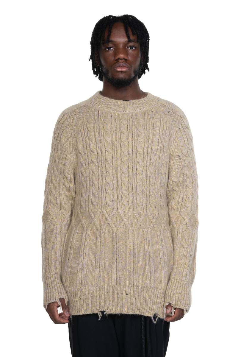 ★TRILLION★ Vintage washed damaged cable knit BROWN TRSKN21 Brown cable-knit-sweater-vintage - Depop
