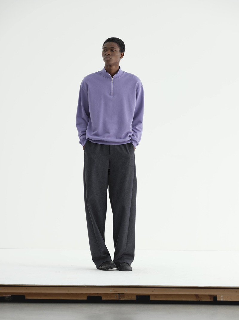 Auralee Elastic High Guage Sweat Half Zip Pullover - purple