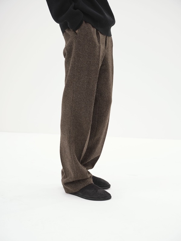 Auralee Lama Shetland Wool Tweed Slacks pants - Khaki Tweed
