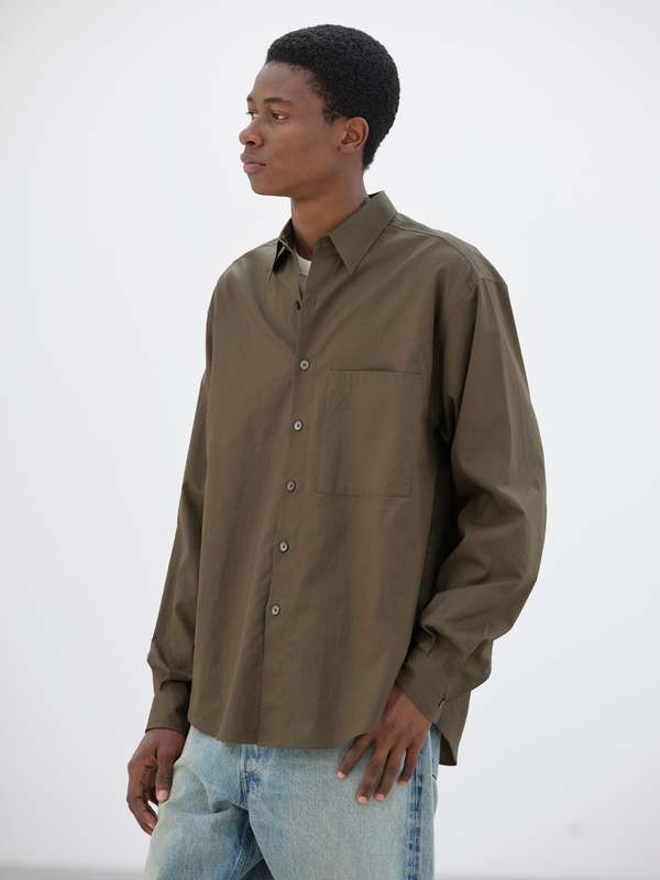 Auralee Washed Finx Twill Big Shirt - Brown | Garmentory