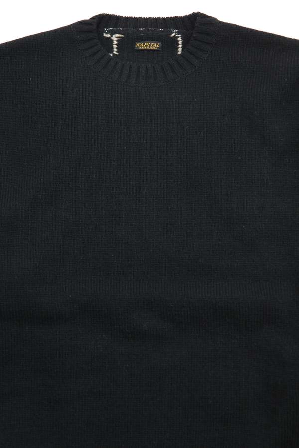 Kapital 5G Wool Knit BONE Crew Sweater - Black | Garmentory
