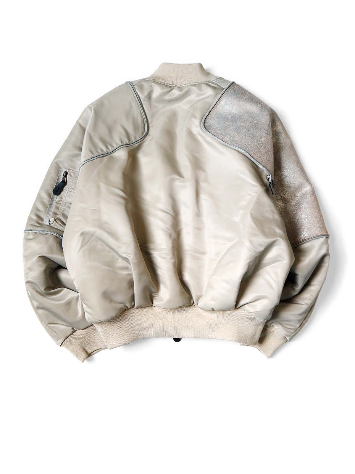 Sham Jacket Kapital MA-1 Nylon x Crack Leather Sham Bomber Jacket - Gray | Garmentory