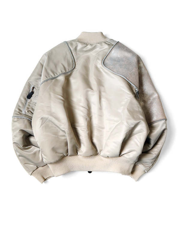 Kapital MA-1 Nylon x Crack Leather Sham Bomber Jacket - Khaki