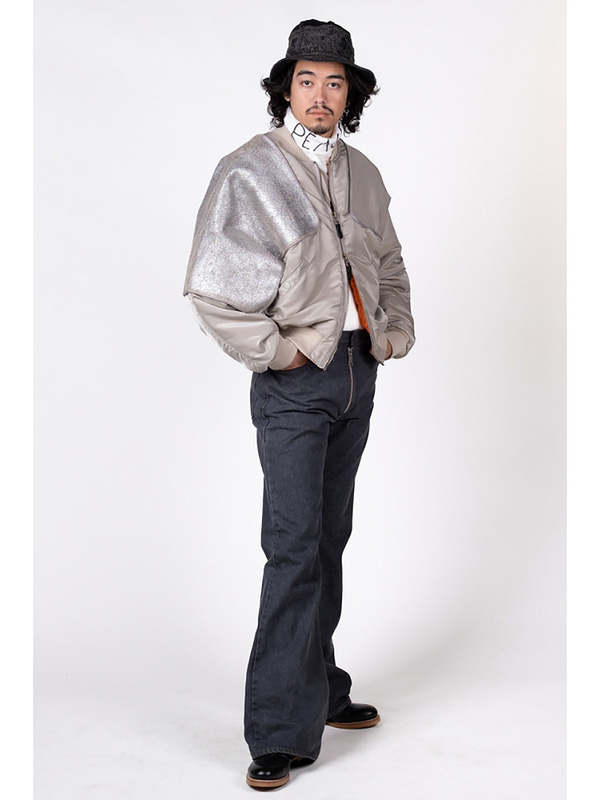 名作 Kapital MA-1 SHAM BOMBER ジャケット スエード Kapital MA-1 Nylon x Crack Leather Sham Bomber Jacket