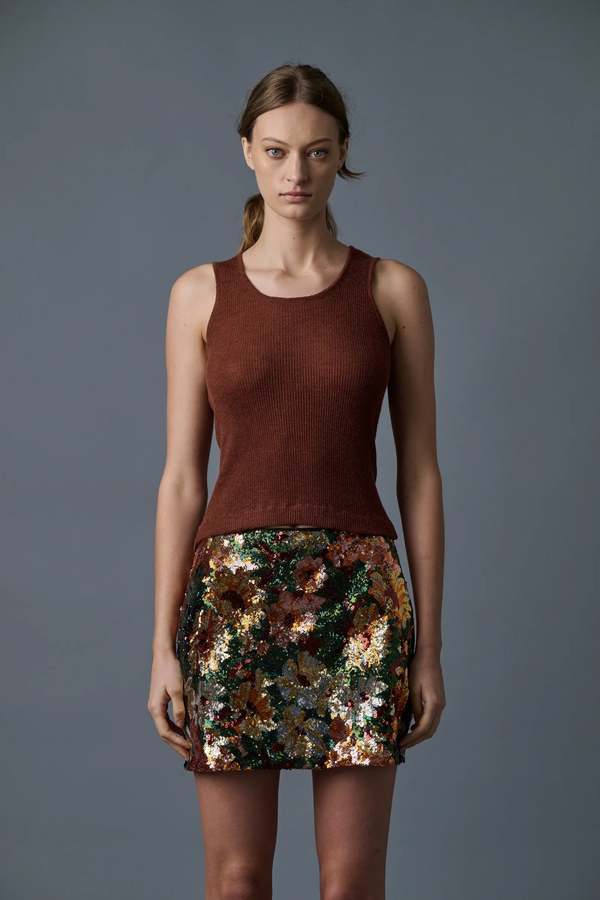 Le Superbe Fall Floral Mini Skirt - Floral Sequins