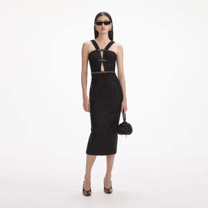 knee length dresses for ladies Black Boucle Taffeta Midi Dress – self-portrait main image 1