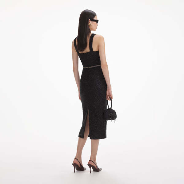 Self-Portrait Tinsel Boucle Midi Dress - Black | Garmentory Self-Portrait Tinsel Boucle Midi Dress - Black | Garmentory