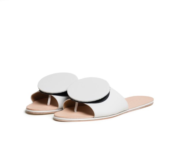 The Palatines caeleste slide sandal - lunar smooth / black pebbled leather The Palatines caeleste slide sandal - lunar smooth / black pebbled leather