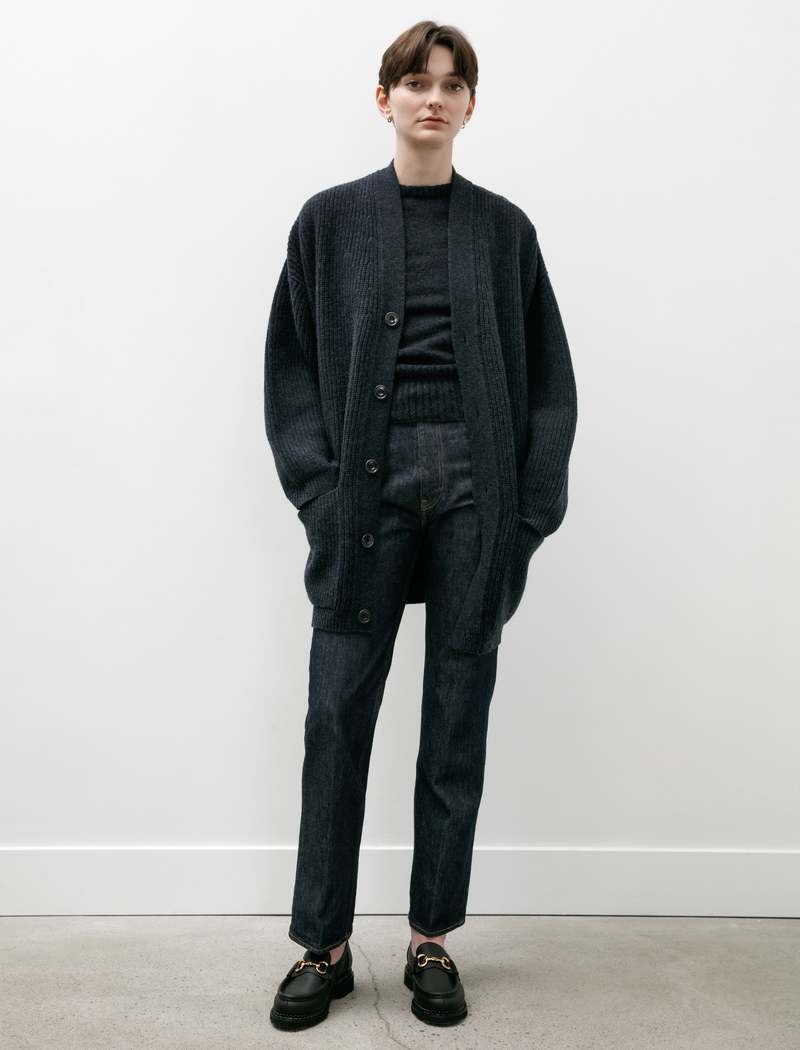 Lemaire Felted Cardi Coat - Midnight Navy Melange | Garmentory
