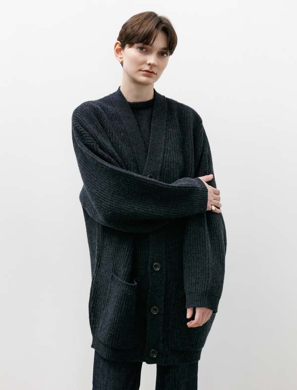 Lemaire Felted Cardi Coat - Midnight Navy Melange | Garmentory