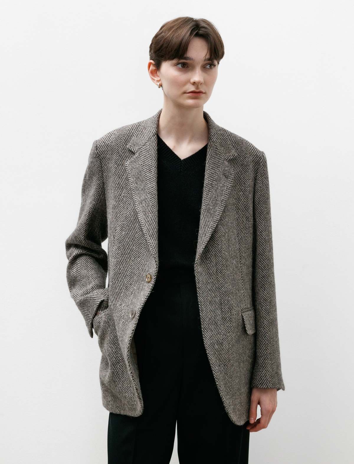 Auralee Lama Shetland Wool Tweed Over Jacket - Khaki