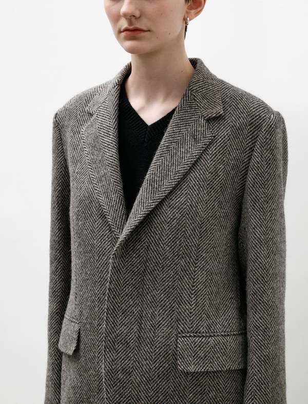 Auralee Lama Shetland Wool Tweed Over Jacket - Khaki | Garmentory
