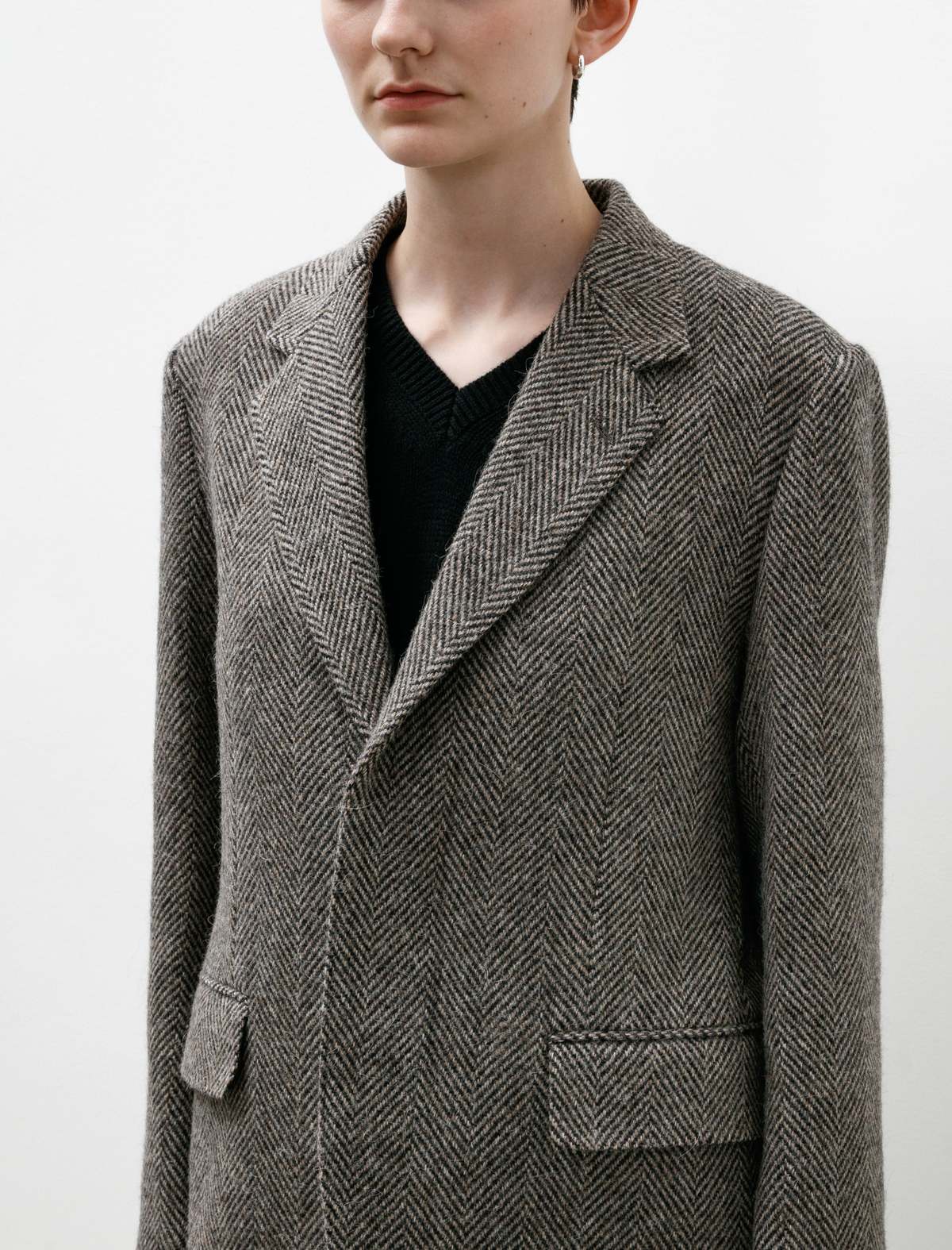 Auralee Lama Shetland Wool Tweed Over Jacket - Khaki | Garmentory