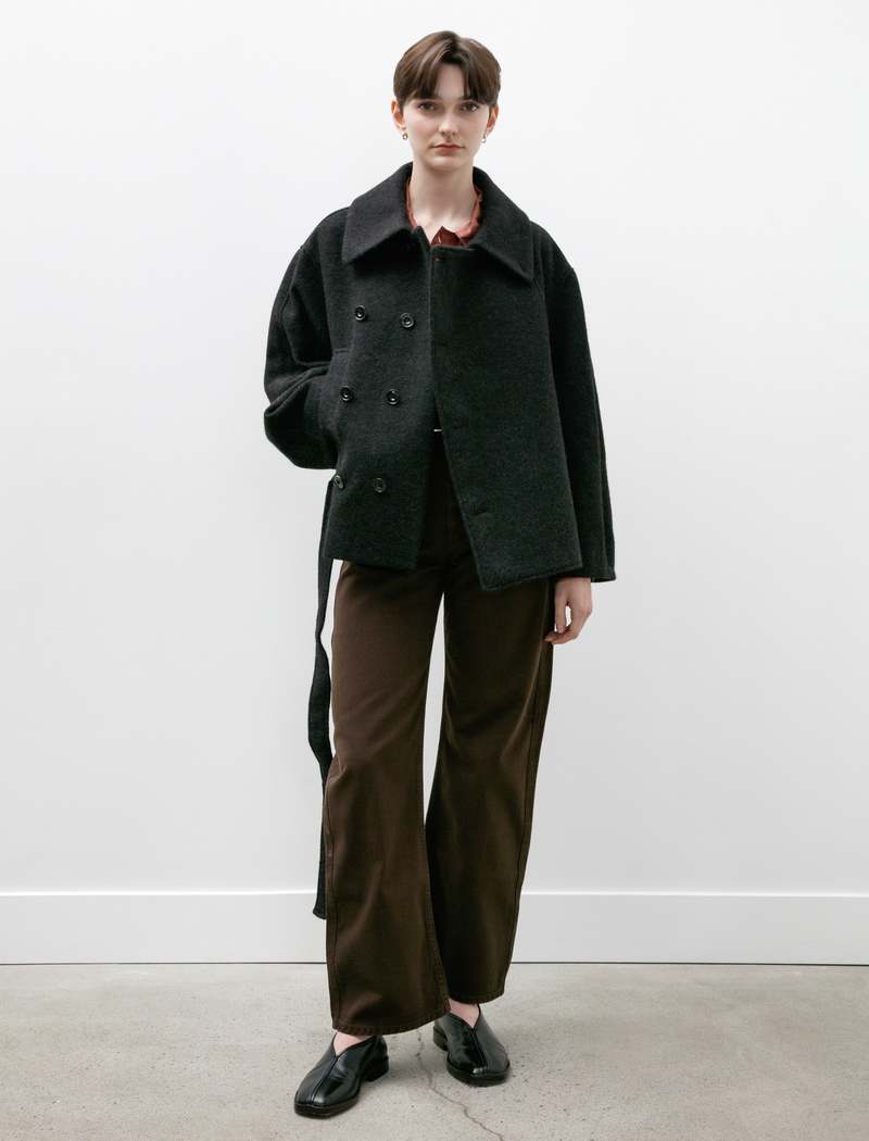 Anthracite Short Asymmetrical Bathrobe Coat - Black | Garmentory Anthracite Short Asymmetrical Bathrobe Coat - Black | Garmentory