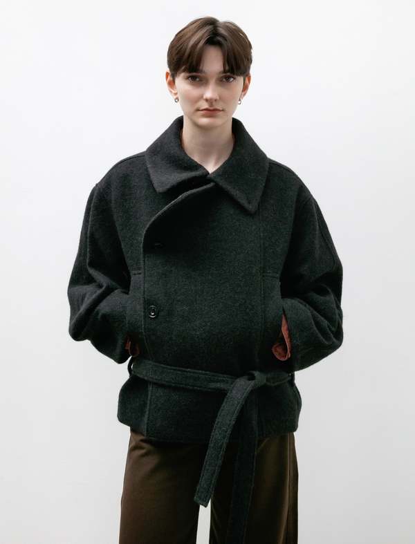 Anthracite Short Asymmetrical Bathrobe Coat - Black | Garmentory