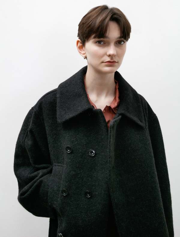 Anthracite Short Asymmetrical Bathrobe Coat - Black | Garmentory