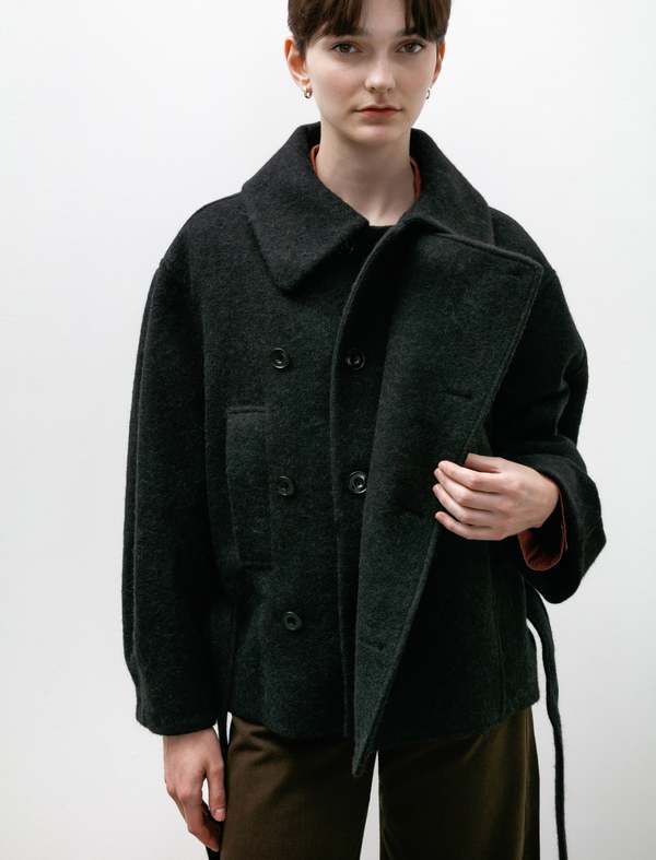 Anthracite Short Asymmetrical Bathrobe Coat - Black | Garmentory