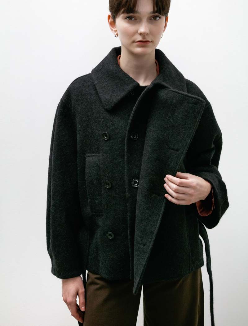 Anthracite Short Asymmetrical Bathrobe Coat - Black | Garmentory
