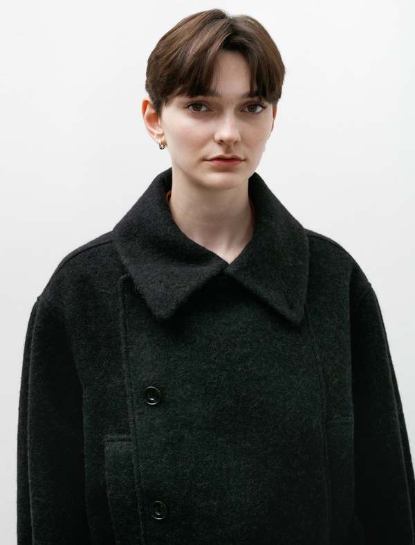 Anthracite Short Asymmetrical Bathrobe Coat - Black | Garmentory