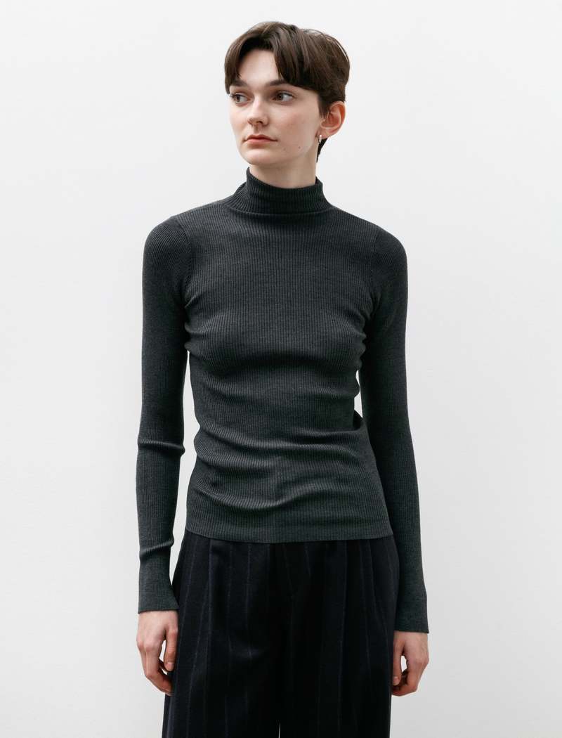 Auralee Super Fine Wool High Gauge Rib Turtleneck - Charcoal 