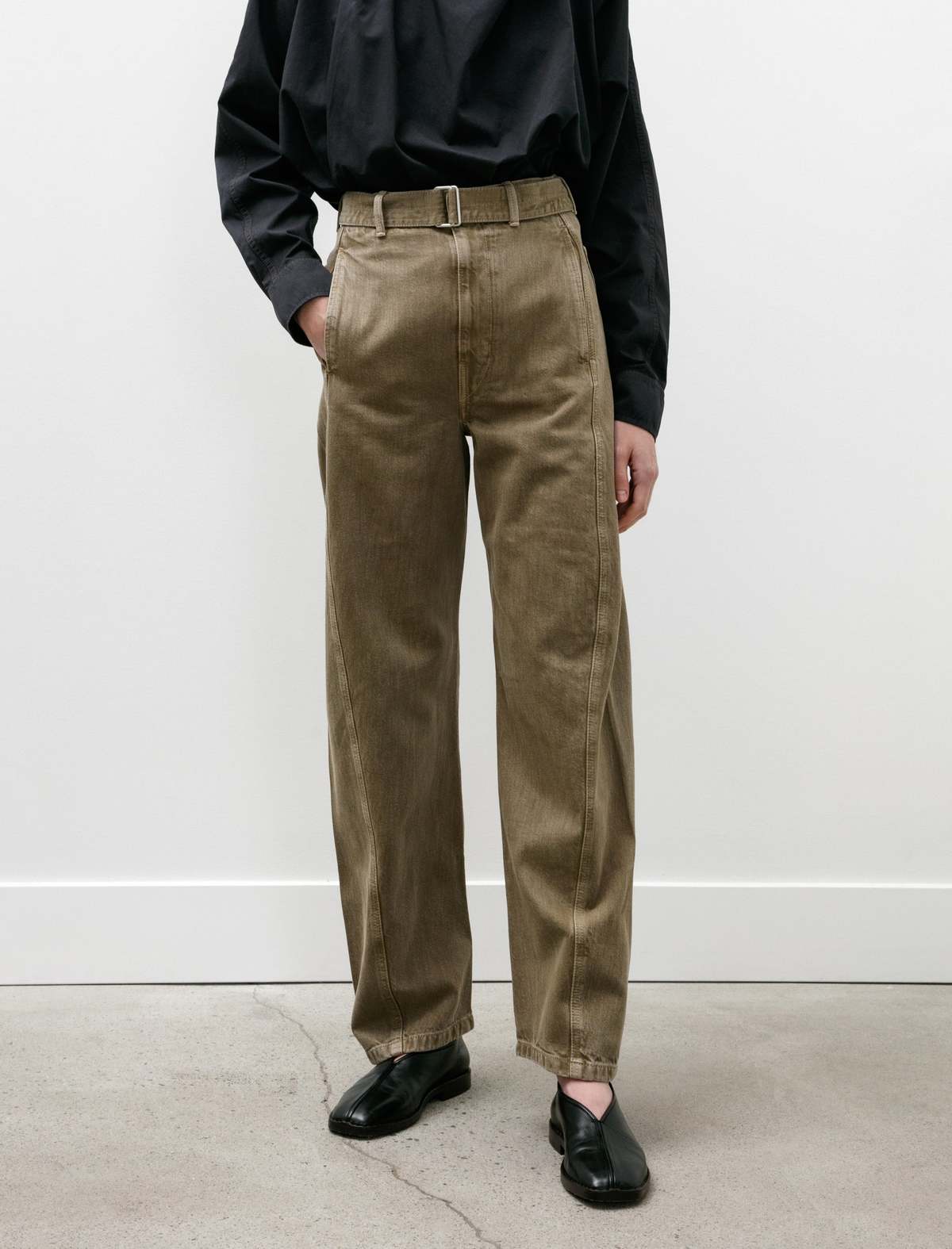 Lemaire Twisted Belted Pants - Denim Snow Olive | Garmentory