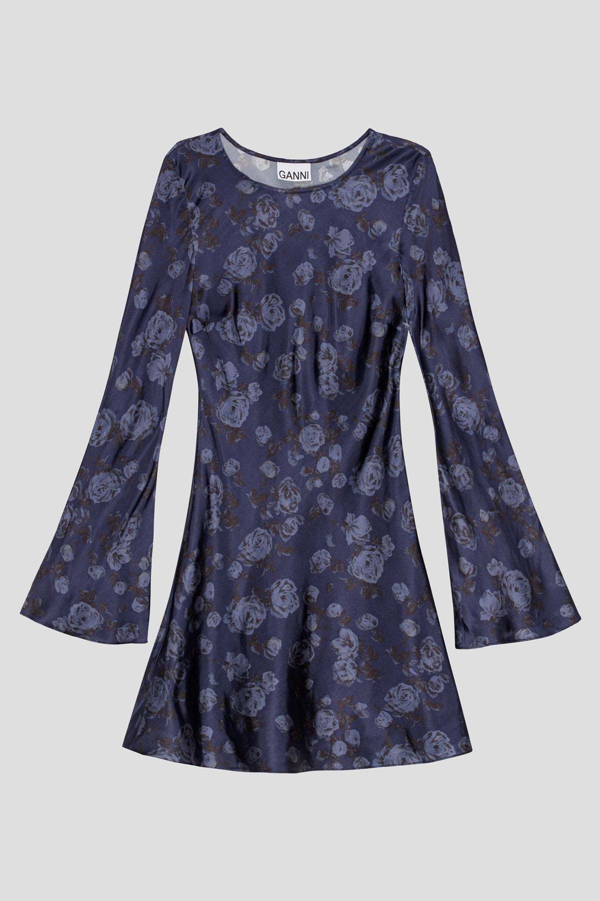 Ganni Printed Satin Mini Dress - Peacoat - Image 1 of 5